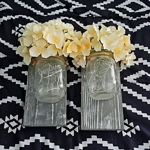 Floral Mason Jar Wall Decor Home Rustic Fairy Lights - Picture 1 of 4